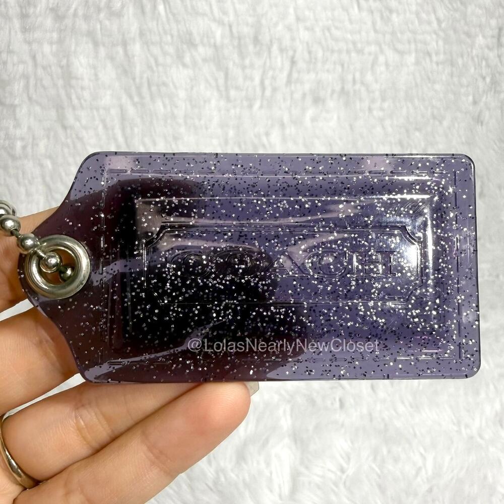 2" COACH Purple Poppy Glitter Fob Bag Charm Hang tag Hangtag